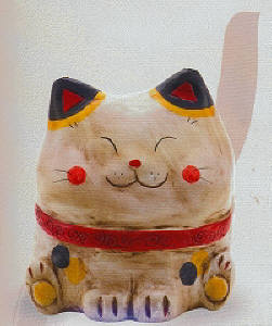 レトロ丸福猫　貯金箱　K258